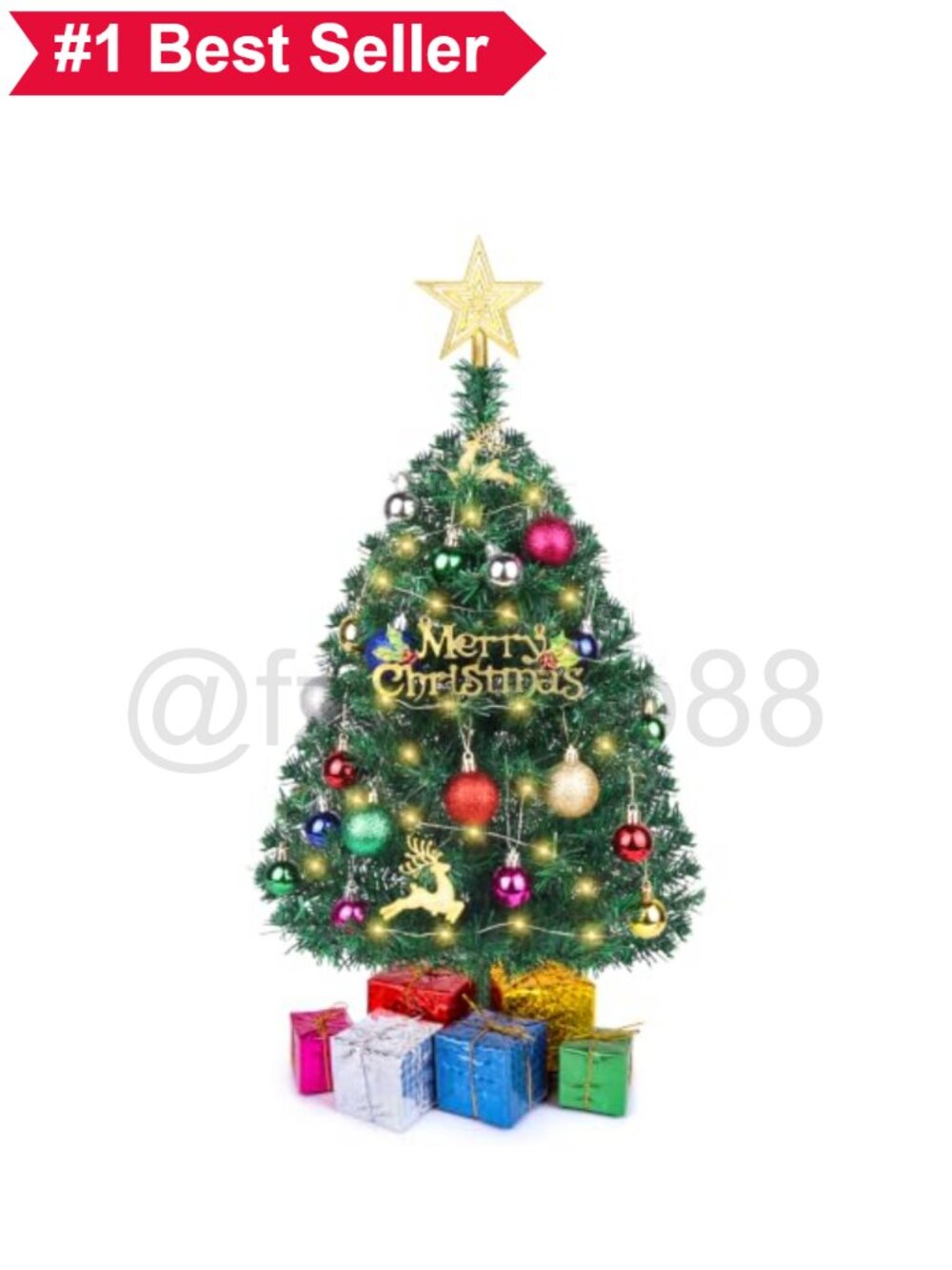 🎄 2 Ft Mini Tabletop Christmas Tree with LED Lights Ornaments and Star Topper